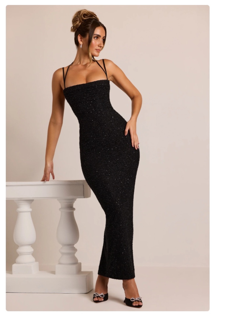 Oh Polly Embellished Cowl Neck Maxi Dress in Black